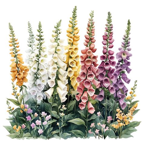 Vibrant Watercolor Foxglove Botanical Illustration Stock Illustration - Illustration of soft ...