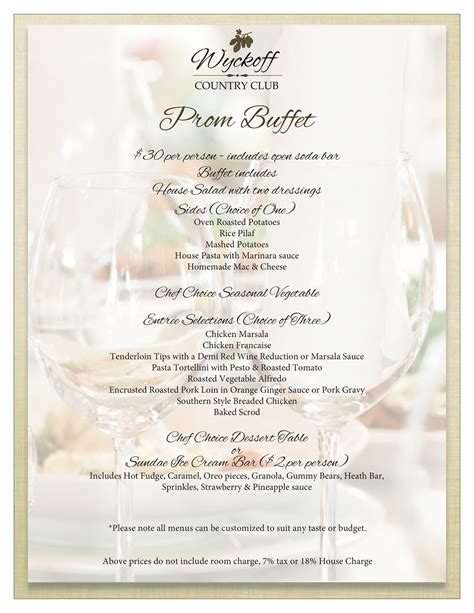 Prom Buffet Menu - Wyckoff Country Club