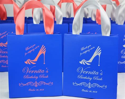 25 Elegant Birthday Party Favor Bags With Satin Ribbon Handles And Your Name Personalized