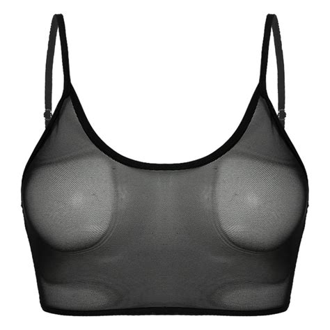 Cheap Women Sexy Crop Top Sleeveless See Through Mesh Bralette Bra Deep