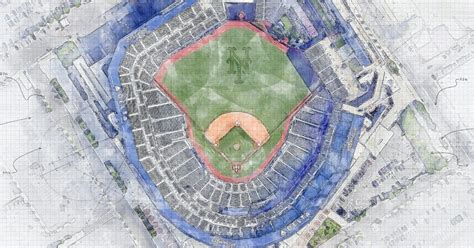 Citi Field Overhead Aerial View Baseball Stadium Print, New York Mets