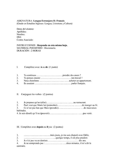 Examen Preguntas Asignatura Lengua Extranj Era Franc S