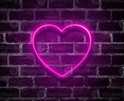 Bright Hearts Neon Sign Retro Red Brick Wall Background Background