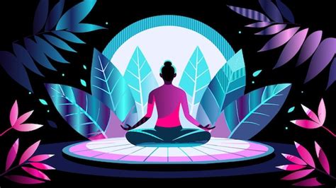 Una mujer meditando en posición de loto frente a un árbol Vector Premium