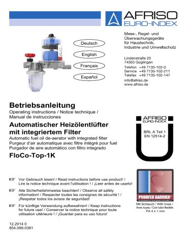 AFRISO EURO INDEX FloCo Top 1K User S Manual Manualzz