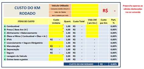 Custo Do Km Rodado Planilha Excel