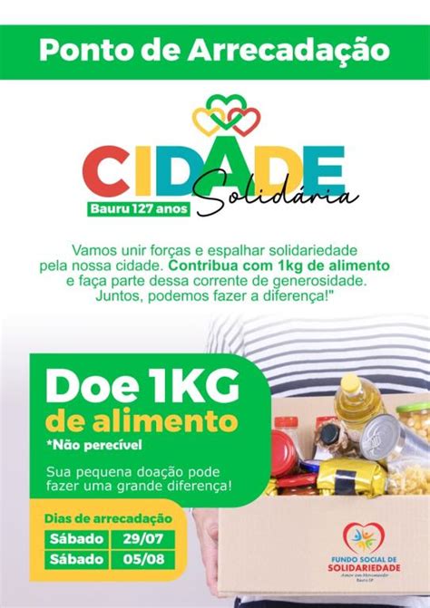 Fundo Social de Solidariedade arrecada alimentos neste sábado em