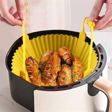 Detachable Handle Round Air Fryer Pot Silicone Tray Reusable Bakeware Round Oven Basket Air