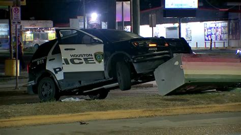 Hpd Officers Vehicle Flips Over During Car Crash On Cavalcade Street