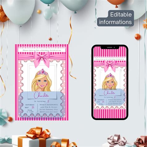 Editable Fashion Doll Party Invitation Girl Party Invite Girls Birthday