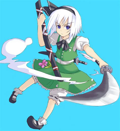 Safebooru Blue Eyes Ghost Hairband Hitodama Katana Konpaku Youmu