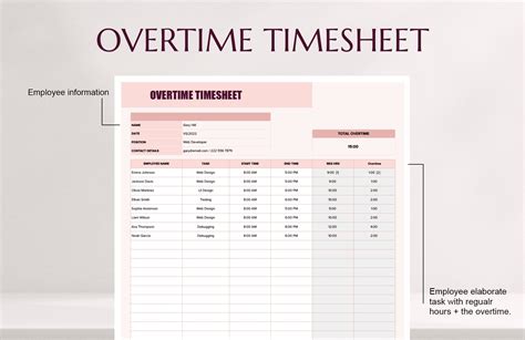 Overtime Timesheet Template in MS Excel, Google Sheets - Download