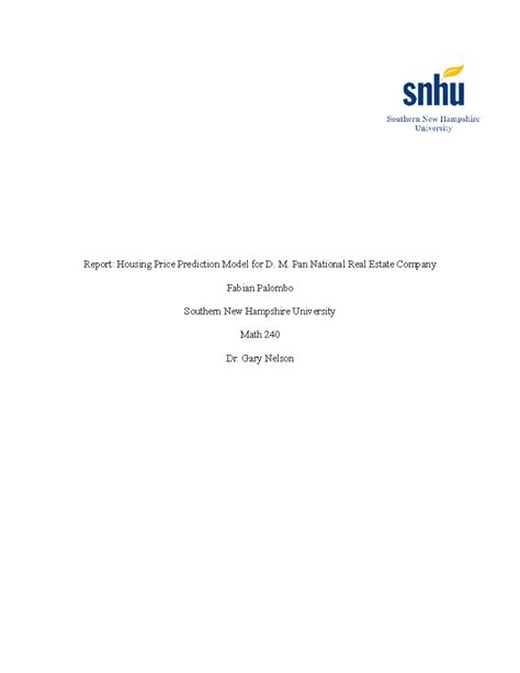 Mat Project One Report Housing Price Prediction Model For D M