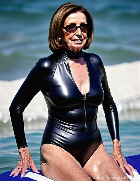 Nancy Pelosi in Black Latex Beach Suit | Stable Diffusion Online