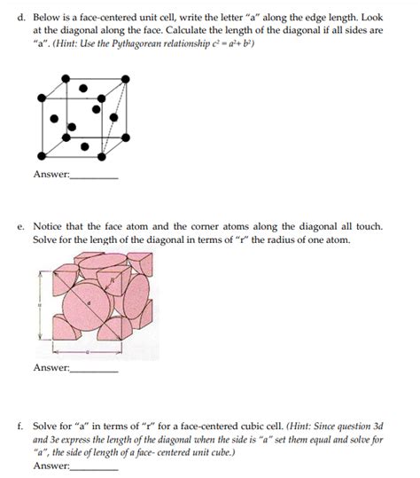 Solved D Below Is A Face Centered Unit Cell Write The