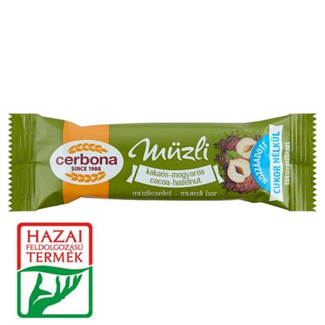 Cerbona Cocoa Hazelnut Muesli Bar Without Added Sugar With Sweeteners