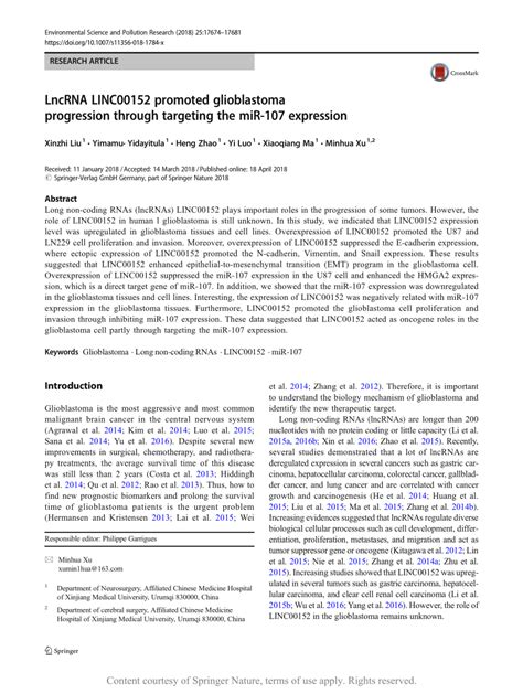 Lncrna Linc00152 Promoted Glioblastoma Progression Through Targeting