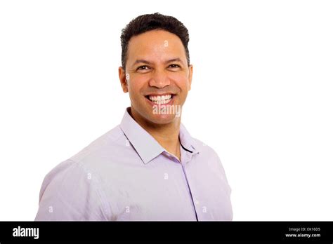 Close Up Portrait Of Happy Middle Aged Man Stock Photo Alamy