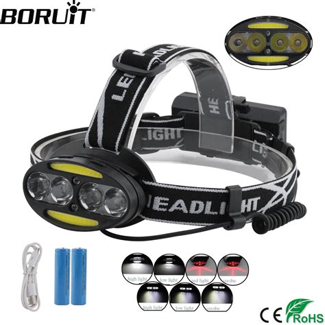 Boruit T Cob Led Headlight Modes Red Light Headlamp Usb Charger Use