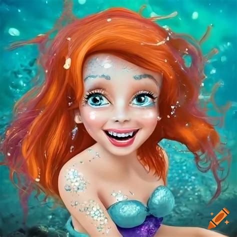 Portrait Of A Smiling Mermaid With Orange Hair On Craiyon