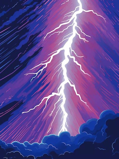 A painting of lightning and a purple background with a purple ...