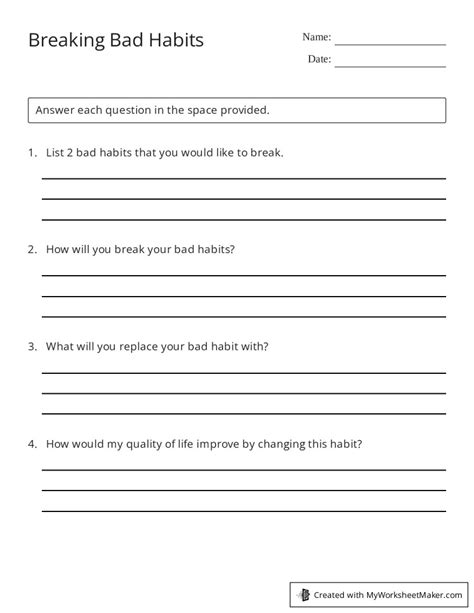 Breaking Bad Habits My Worksheet Maker Create Your Own Worksheets