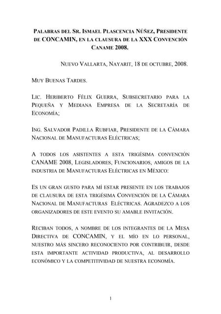 18 10 2008 Palabras Del Sr Ismael Plascencia Núñez Durante A