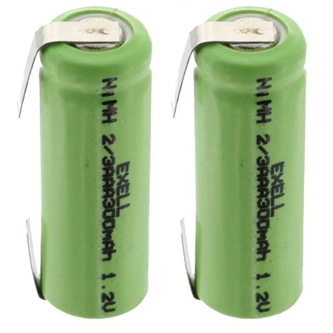 2x Exell 1 2V 2 3AAA 300mAh NiMH Rechargeable Batteries W Tabs