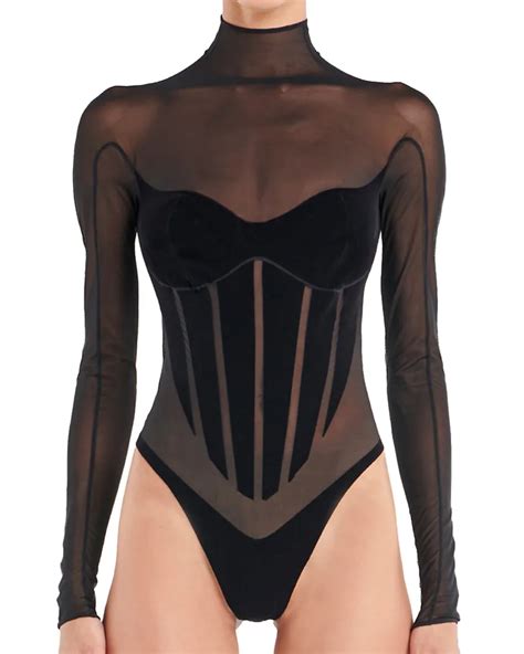 Black Sheer High Neck Shaping Bodysuit Haute In Couture