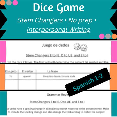 Dice Game For Stem Changing Verbs Spanish Made By Teachers