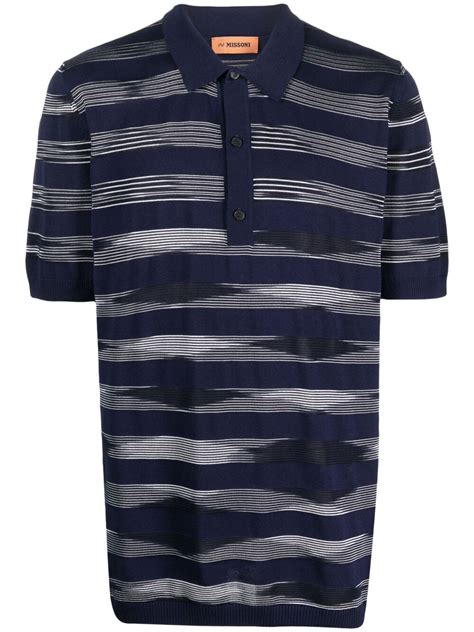 Buy Missoni Slub Striped Polo Shirt Blue At 40 Off Editorialist