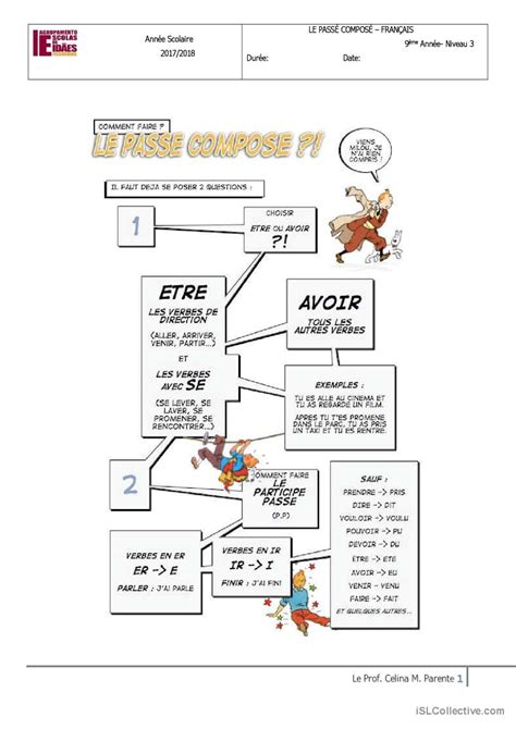 FICHE DE PASSÉ COMPOSÉ pratique de l Français FLE fiches pedagogiques