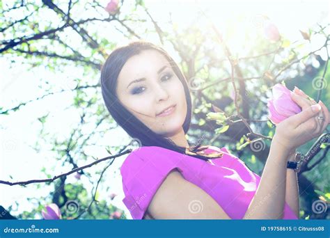 Beautiful Healthy Young Woman With Spring Flowers Stock Image Image