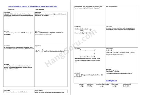 10 Sınıf Matematik 1 Dönem 1 Yazılı Soruları Açık Uçlu 2024 2025