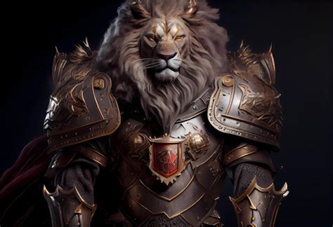 Premium Photo Old Lion In Medieval Armor Protector And Warrior