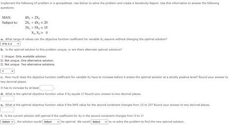 Solved Implement The Following Lp Problem In A Spreadsheet Chegg