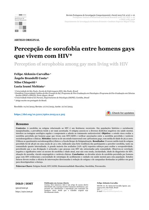 PDF Percepção de sorofobia entre homens gays que vivem HIV