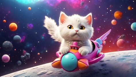 Gato De Dibujos Animados Lindo En El Espacio Foto Premium