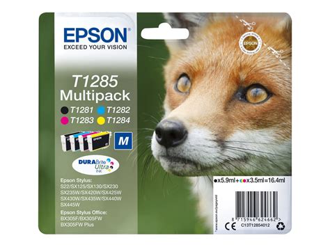 Epson T1285 Renard Pack De 4 Noir Cyan Magenta Jaune Cartouche