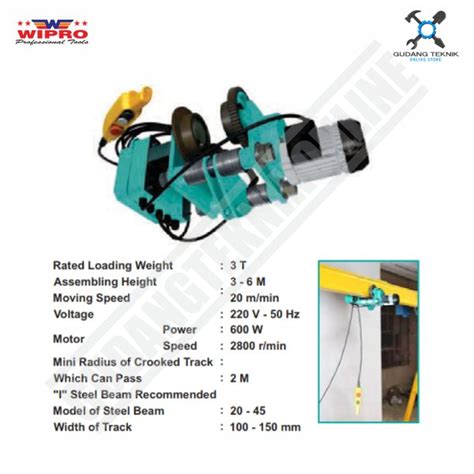 Jual Electric Trolley 3 Ton 230V WIPRO TD 3 0T Troli Elektrik Hoist