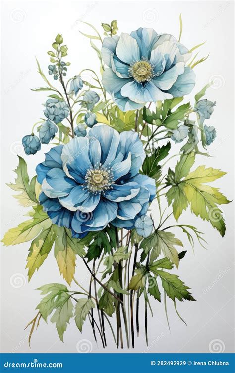 Botanical Blue Flower Watercolor Bouquet Elegance Blooming Generative