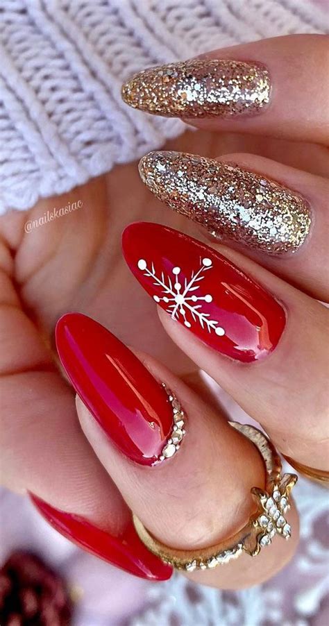 Fab Christmas Nail Designs Ideas Glittery Gold And Red Nails