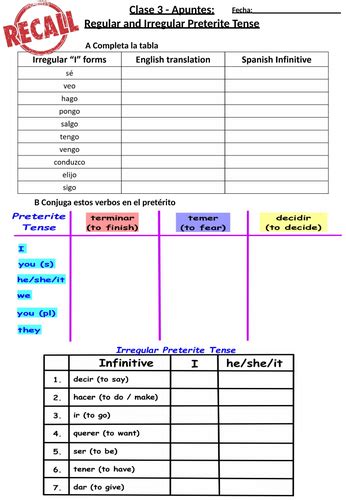 L3 Spanish Preterite Tense Regular And Irregular Teaching Resources