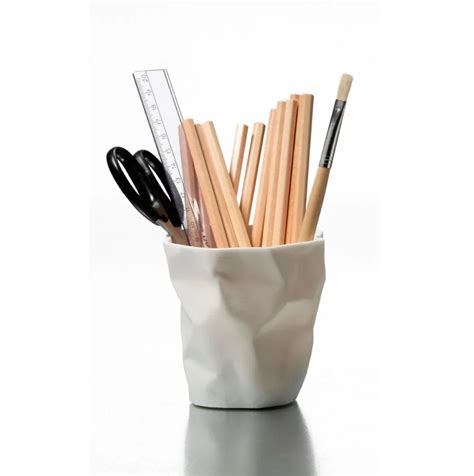 Multfunctional Modern Paper Crumpled Design White Pencil Holder Pencil