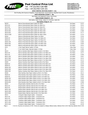 Pest Control Price List Fill And Sign Printable Template Online