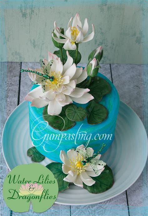 Gumpaste Water Lilies And Dragonflies Lily Cake Pond Cake Dragonfly Cake