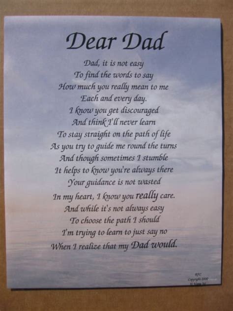 A Poem Written On A Card That Says Dear Dad