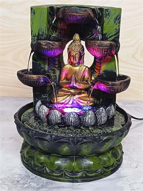 Vivars Resin Lord Buddha Tabletop Waterfall Fountain Fengshui Indoor