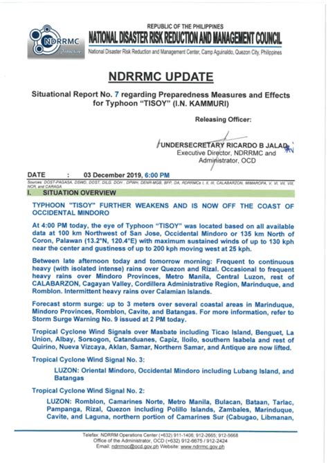 NDRRMC Update Situational Report No 07 Regarding Preparedness