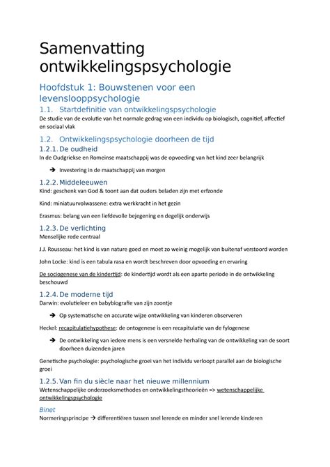 Samenvatting Afprinten Samenvatting Ontwikkelingspsychologie